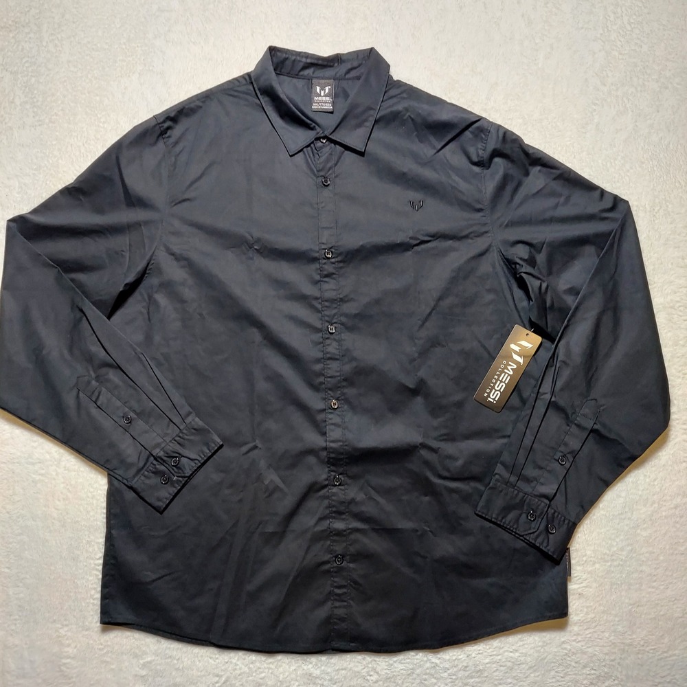 Messi Collection Button Down Shirt Men's XXL Black Brand New Stretch Long Sleeve